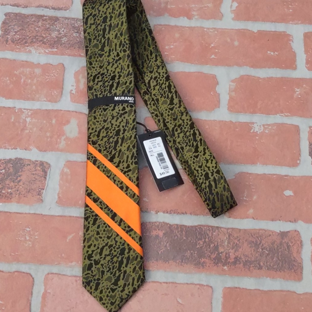 Murano Camouflage reflective NEON Bright orange MENS Silk tie slim CAMO NEW $49 - Picture 3 of 6